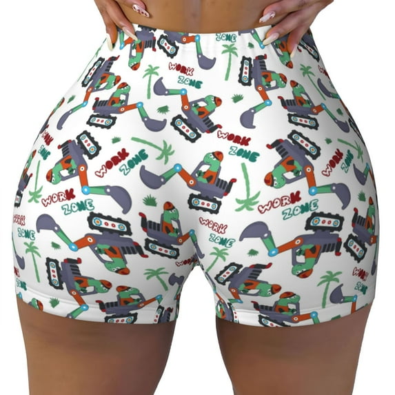 Kdxio Dinosaur on Excavator2 Print Workout Shorts for Women Seamless Soft Smooth Gym Yoga Scrunch Active Shorts