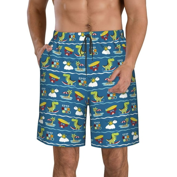 Kdxio Dinosaur on the Beach Vacation Pattern Mens Casual Shorts - Drawstring Summer Beach Sports Shorts for Men