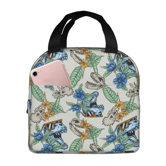 Kdxio Dinosaurs And Leaves Print Insulated Lunch Bag,Reusable Tote Lunch Box for Women Men,Leakproof Cooler Lunch Bags for Work Office Travel Picnic