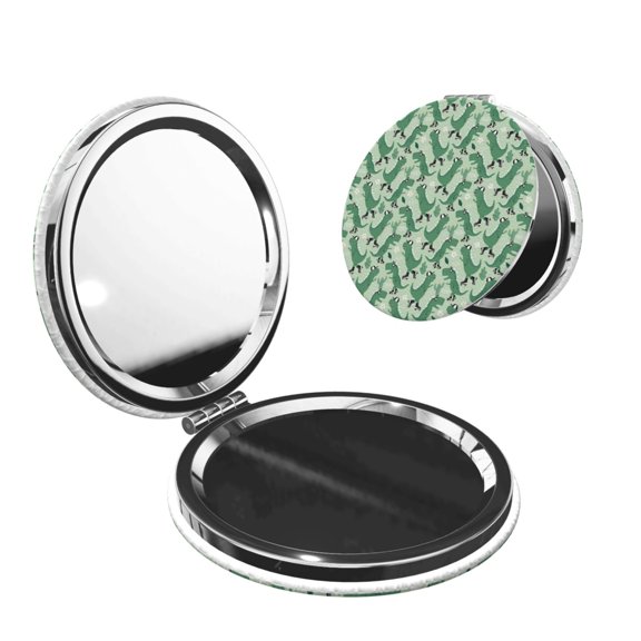 Kdxio Dinosaurs on Roller Skater Pocket Mirror, 1X/2X Travel Makeup Mirror 2-Sided Folding Small Mirror Portable Double-Sided Magnifying Cosmetic Mirror for Gift-Round Shape