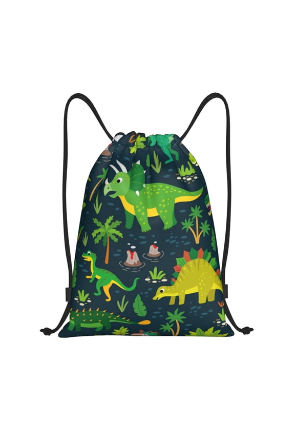 Dinosaurs and Flowers Print Drawstring Backpack Bag,Waterproof Draw String Back Sack, Gym Drawstring Bags Swim Bag For Unisex