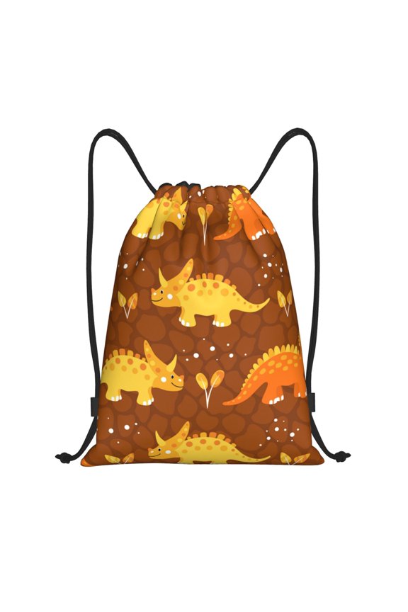 Dinosaurs and Leaves Print Drawstring Backpack Bag,Waterproof Draw String Back Sack, Gym Drawstring Bags Swim Bag For Unisex
