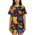 thumbnail image 1 of Kdxio Dinosaurs in Space Print Pajamas Sets for Women Short-Sleeved Pjs with Lounge Shorts Two Piece Sleepwear S-4XL, 1 of 8