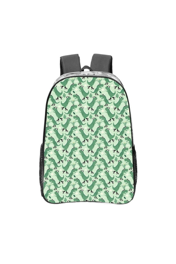 Dinosaurs on Roller Skater Clear Backpack, Transparent Bookbag for School for Women Men, Capacity Clear Bag for College, Travel