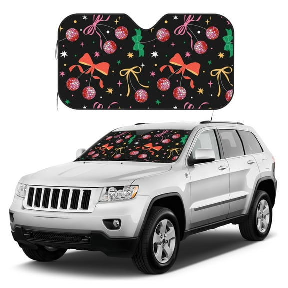 Kdxio Disco Mirror Ball Print Windshield Sun Shade, Foldable Sun Blocker for Car,Truck,SUV Automotive Interior Sun Protection,Reflective Shade for Front Windshield(Medium)