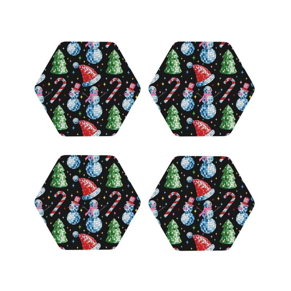 Kdxio Disco Mirror Ball Snowman Funny Coasters,4 Pcs Leather Coasters,Housewarming Gifts,Protect Furniture from Water Marks Scratch and Damage