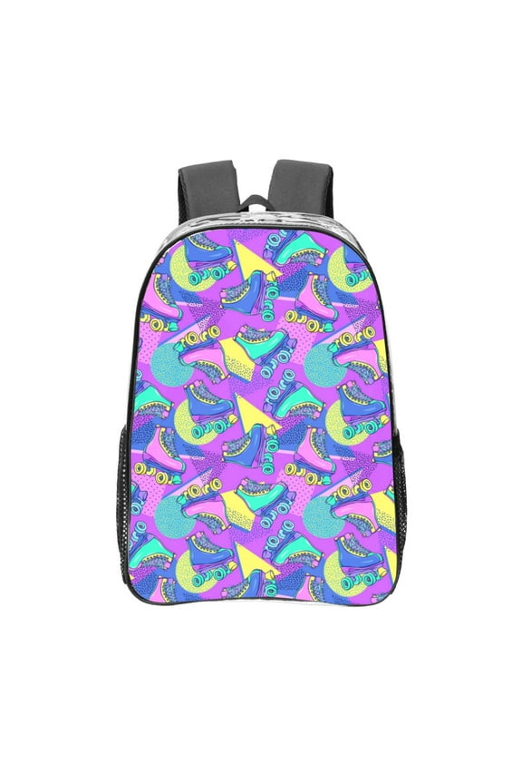 Disco Roller Skates Clear Backpack, Transparent Bookbag for School for Women Men, Capacity Clear Bag for College, Travel