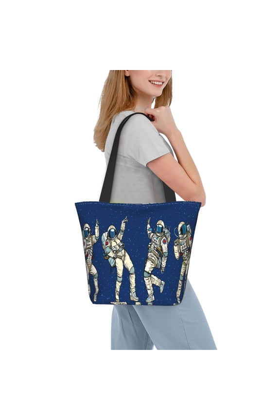 Disco party Astronaut Dancing Women Reusable Grocery Bags Foldable Ripstop,Reusable Shopping Bags for Shopping,Gym,Gift