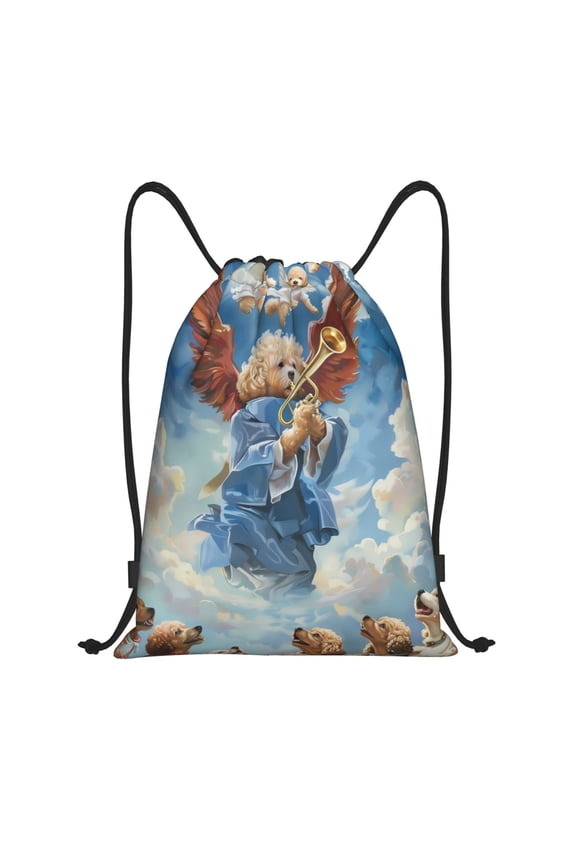 Dog Angel Ascension Print Drawstring Backpack Bag,Waterproof Draw String Back Sack, Gym Drawstring Bags Swim Bag For Unisex