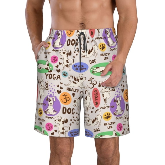 Kdxio Dog Doing Yoga Pattern Mens Casual Shorts - Drawstring Summer Beach Sports Shorts for Men