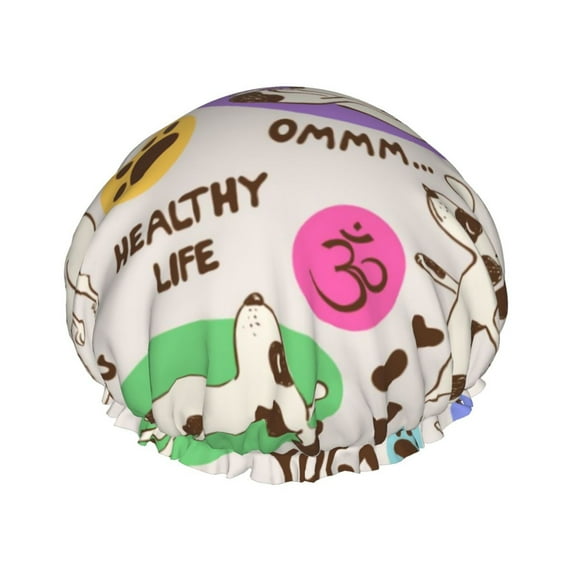 Kdxio Dog Doing Yoga Print Shower Cap for Women,Elastic and Reusable,Double Waterproof Layers Bathing Hat