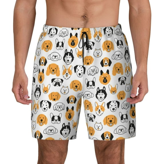 Kdxio Dog Faces Print Men'S Swim Trunks With Compression Liner 7 Inch Inseam Quick Dry Swim Shorts