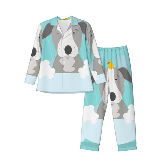 Kdxio Dog In Bathtub Men’s Pajama Set Pajamas For Men 2 Piece PJ Set with Men Pajama Pants and Long Sleeve T-Shirt Lounge Set-Medium
