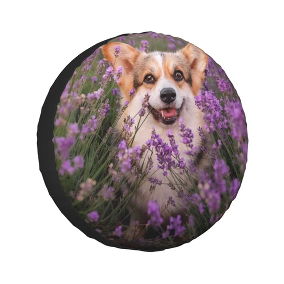 Kdxio Dog in Lavender Flowers for Tire Cover Wheel Protectors Tyre Covers Weatherproof Wheel Covers Universal Fit for Trailer Rv SUV Truck Camper Travel Trailers 14 inch