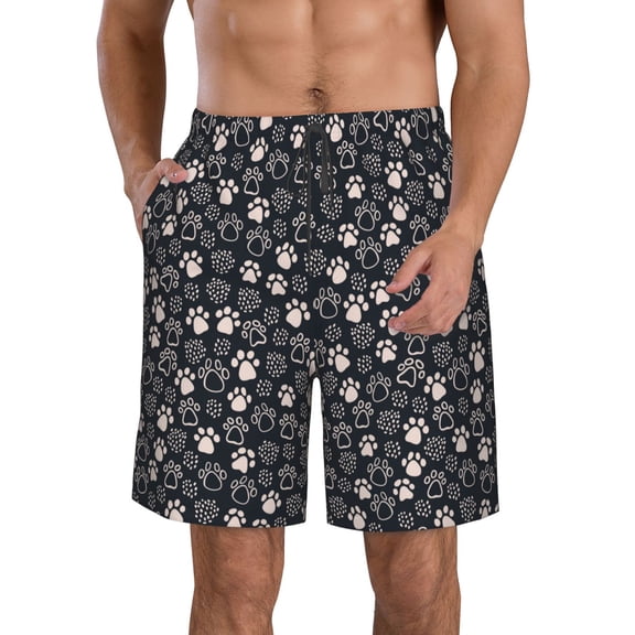 Kdxio Dog Paw Pattern Mens Casual Shorts - Drawstring Summer Beach Sports Shorts for Men
