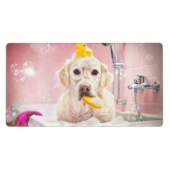 Kdxio Dog Sitting In Bathtub With Duck On Head Print Large Gaming Mouse Pad,Non-Slip Base,Water Resist Keyboard Pad for Gamer,Office & Home,29.5 x 15.8 in