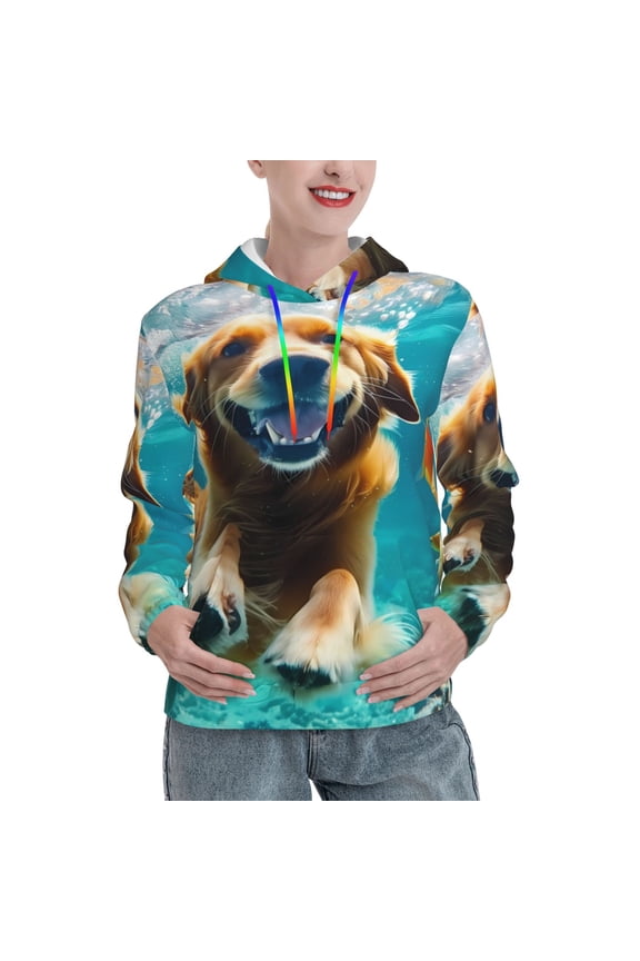Dog Underwater Adventure Print Womens Oversized Hoodies Sweatshirts Hooded Pullover Tops Sweaters Casual-Medium