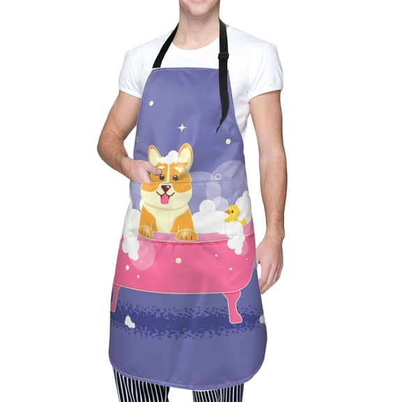 Kdxio Dog Washes in a Pink Bath Apron with Pockets Adjustable Kitchen Aprons for Men Women Waterproof Aprons for Cooking,Drawing,Crafting, Baking Household Cleaning