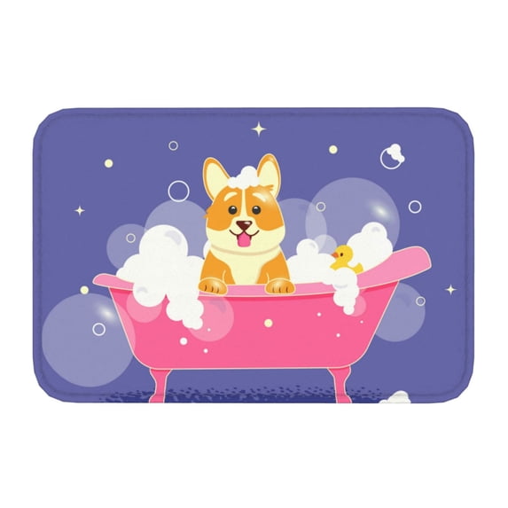 Kdxio Dog Washes in a Pink Bath,16" x 24", Non-Slip Front Door Mats,Outdoor Welcome Mat Washable