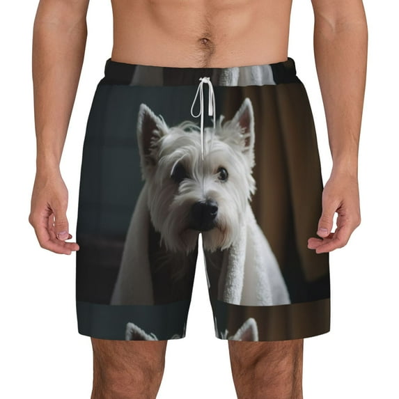 Kdxio Dog Wrapped In Towel 1 Print Men'S Swim Trunks With Compression Liner 7 Inch Inseam Quick Dry Swim Shorts