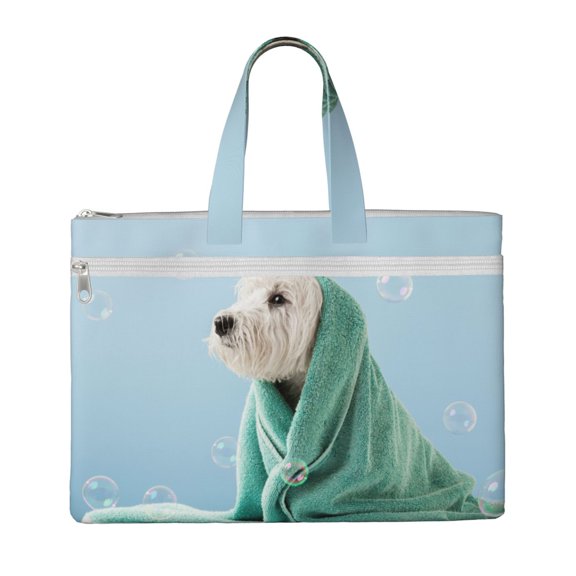 Kdxio Dog Wrapped in Towel File Tote Document Bag Business Briefcase Bag Document Organizer Tote Briefcase for Letter A4 Files Business Teacher Office Bag