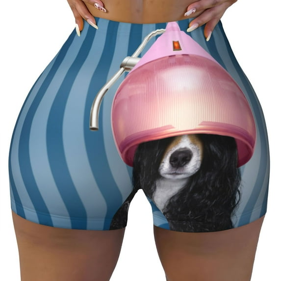 Kdxio Dog in Hairdresser Print Workout Shorts for Women Seamless Soft Smooth Gym Yoga Scrunch Active Shorts