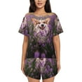 thumbnail image 1 of Kdxio Dog in Lavender Flowers Print Pajamas Sets for Women Short-Sleeved Pjs with Lounge Shorts Two Piece Sleepwear S-4XL, 1 of 8
