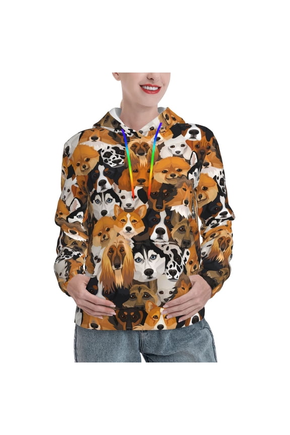 Dogs Different Breeds Print Womens Oversized Hoodies Sweatshirts Hooded Pullover Tops Sweaters Casual-Small