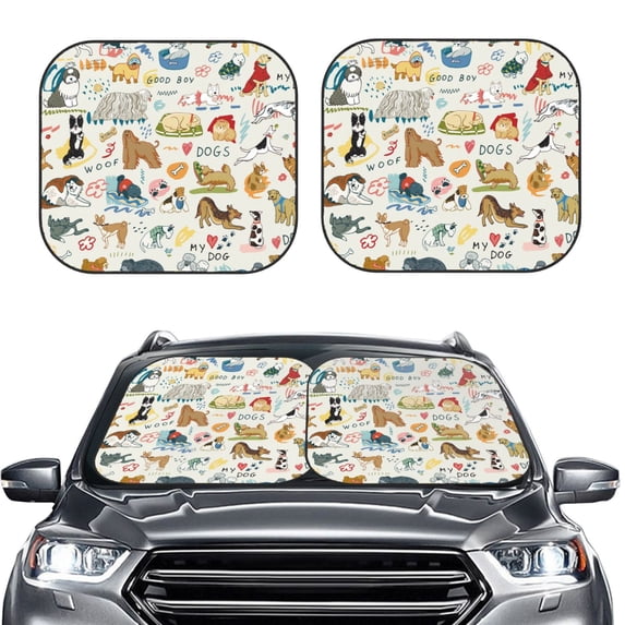 Kdxio Dogs Funny Pets Print 2-Piece Sun Shade Front Windshield - Foldable Car Front Window Sunshades For Most Sedans Suv Truck