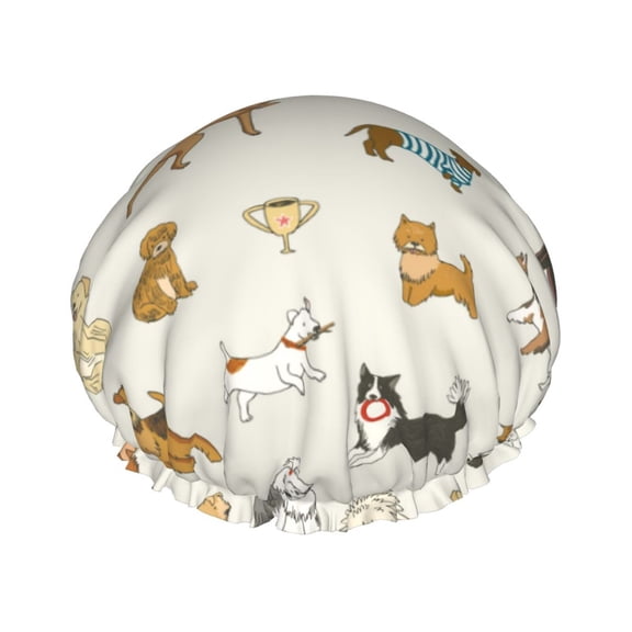 Kdxio Dogs Funny Pets Print Shower Cap for Women,Elastic and Reusable,Double Waterproof Layers Bathing Hat