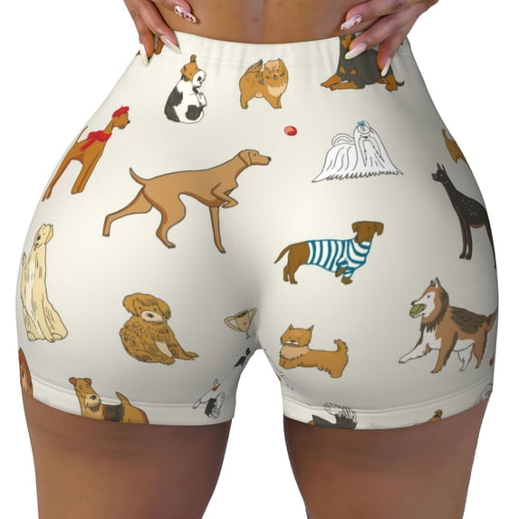 Kdxio Dogs Funny Pets Print Workout Shorts for Women Seamless Soft Smooth Gym Yoga Scrunch Active Shorts