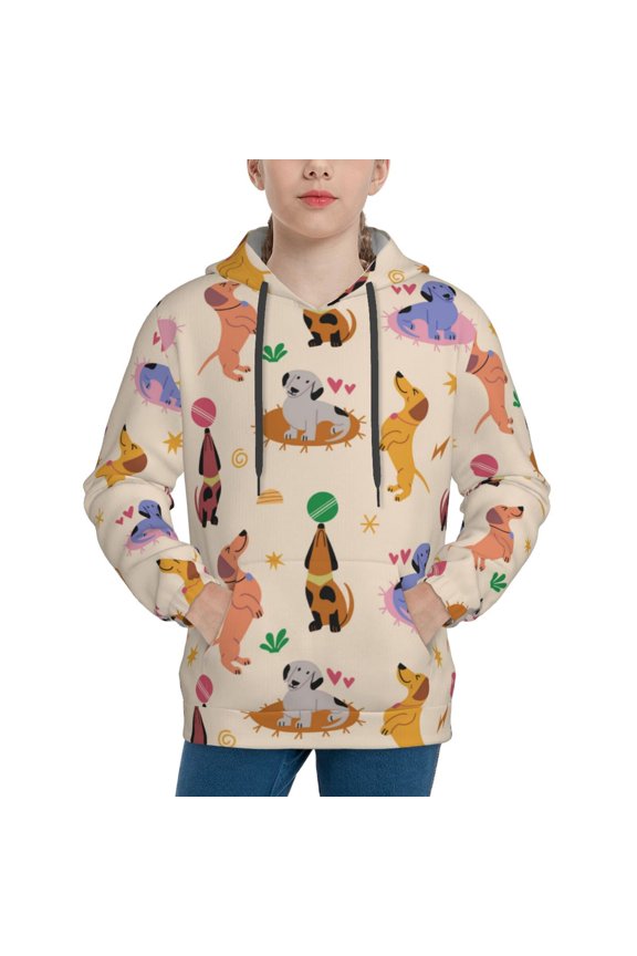 Dogs In Different Poses Pattern Boys Athletic Unisex Boys Girls Hoodie with Pocket Sweatshirts-Medium