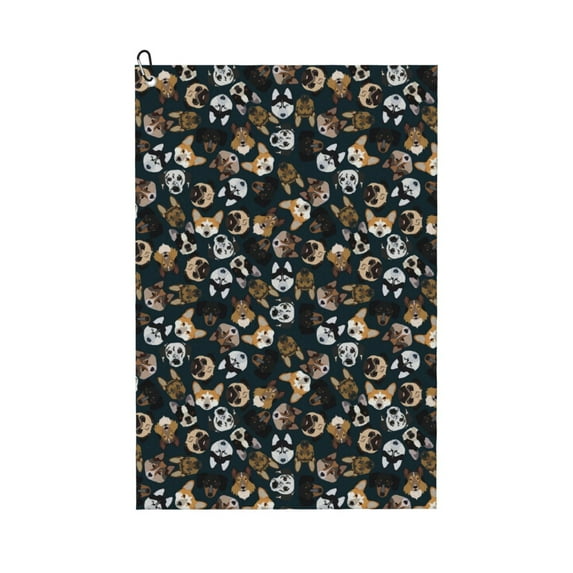 Kdxio Dogs Pattern Golf Towel (24" X 16") with Carabiner Clip - The Convenient Golf Cleaning Towel