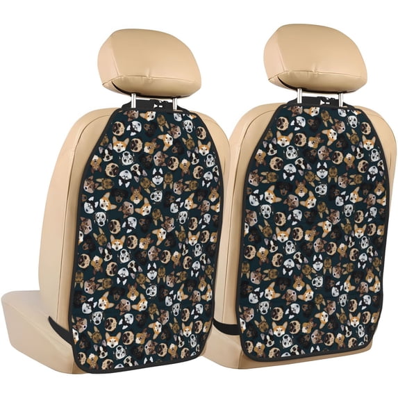 Kdxio Dogs Print 2 Pack Car Kick Mat Seat Cover Back Protector Mat with Pockets for Organizer Backseat Protector and Storage Anti Kick Pad for Vehicles