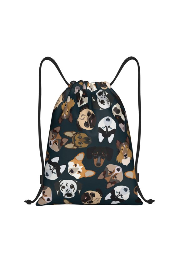 Dogs Print Drawstring Backpack Bag,Waterproof Draw String Back Sack, Gym Drawstring Bags Swim Bag For Unisex