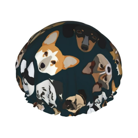Kdxio Dogs Print Shower Cap for Women,Elastic and Reusable,Double Waterproof Layers Bathing Hat