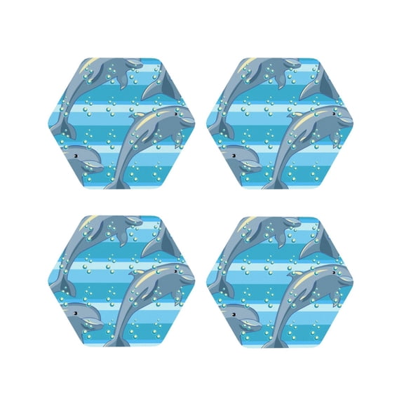 Kdxio Dolphin Funny Coasters,4 Pcs Leather Coasters,Housewarming Gifts,Protect Furniture From Water Marks Scratch And Damage