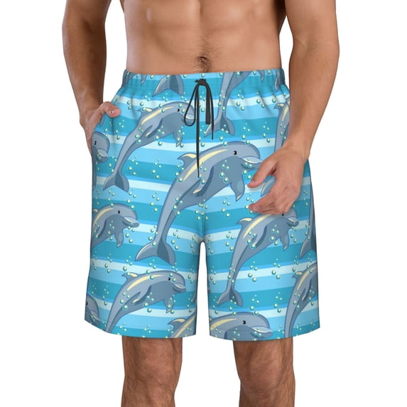 Kdxio Dolphin Pattern Mens Casual Shorts - Drawstring Summer Beach Sports Shorts for Men