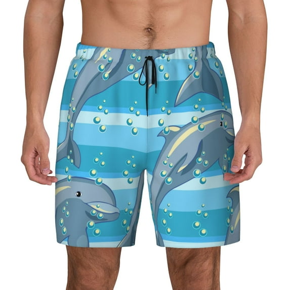 Kdxio Dolphin Print Men'S Swim Trunks With Compression Liner 7 Inch Inseam Quick Dry Swim Shorts