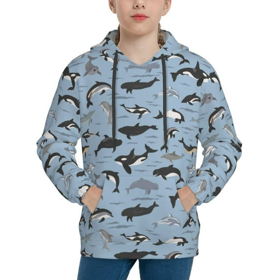 Kdxio Dolphins Pattern Boys Athletic Unisex Boys Girls Hoodie with Pocket Sweatshirts-Small