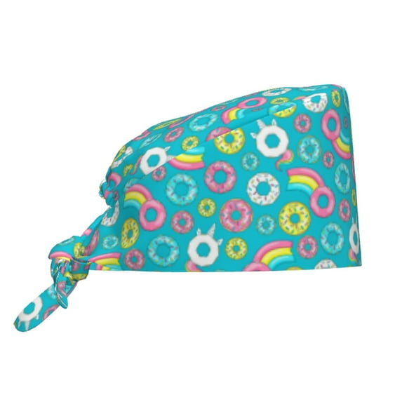 Kdxio Donut Pattern Turban Hat for Women Men Comfortable Adjustable Cleaning Working Cap with Sweatband