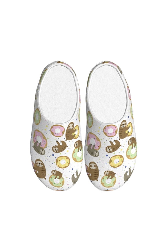 Donut Sloth Women's Men's Slippers Plush Slip-On House Slipper for Winter Indoor Soft Cushion Non-slip Fluffy Slides Slippers-37/38