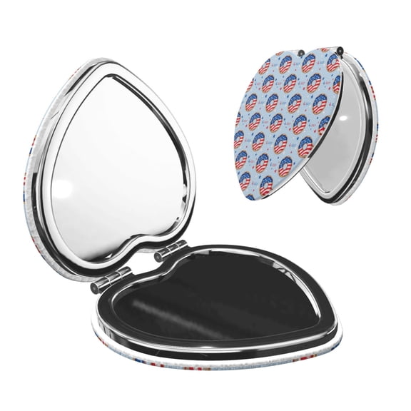 Kdxio Donut with the USA Fag Pocket Mirror, 1X/2X Travel Makeup Mirror 2-Sided Folding Small Mirror Portable Double-Sided Magnifying Cosmetic Mirror for Gift-Heart Shape