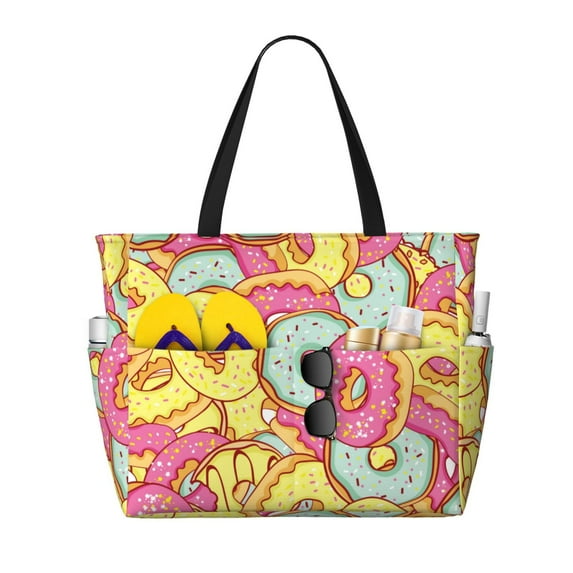 Kdxio Donut and Blue for Beach Bag for Women Large Beach Tote Bag Waterproof Sandproof Swim Bag with Zipper Pockets Beach Vacation Travel