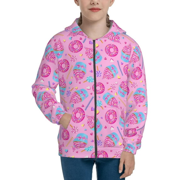 Kdxio Donuts Pattern Kids Boys Girls Zip Up Hoodie 3D Printed Hooded Sweatshirt Hoody Coat with Pocket 7-12 Y-Medium