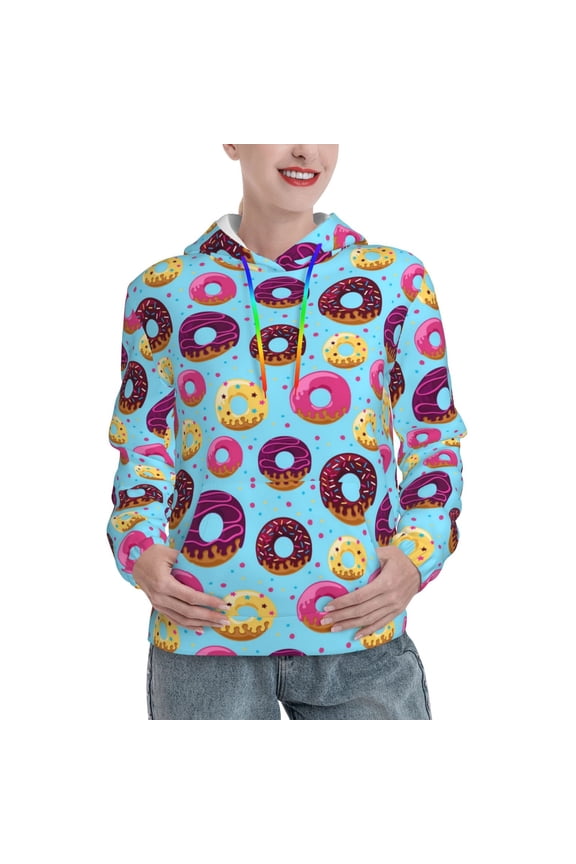 Donuts Print Womens Oversized Hoodies Sweatshirts Hooded Pullover Tops Sweaters Casual-Large