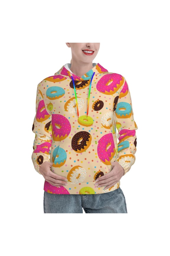Donuts Print Womens Oversized Hoodies Sweatshirts Hooded Pullover Tops Sweaters Casual-Small