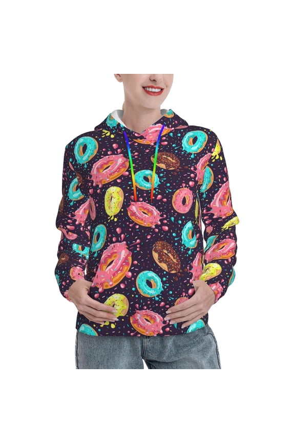 Donuts1 Print Womens Oversized Hoodies Sweatshirts Hooded Pullover Tops Sweaters Casual-Small