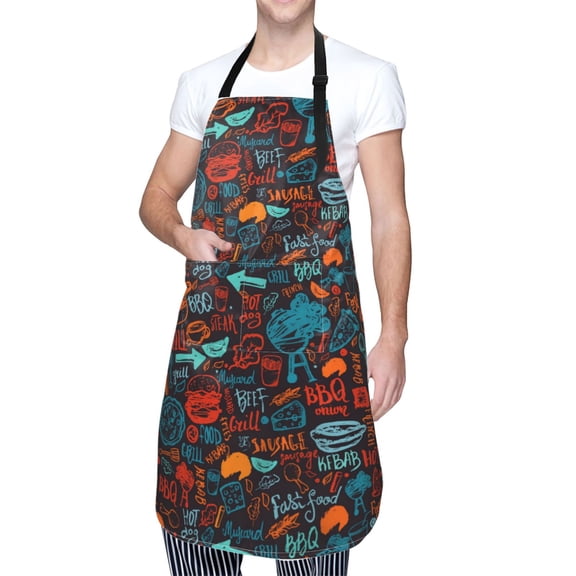 Kdxio Doodle Barbeque Apron with Pockets Adjustable Kitchen Aprons for Men Women Waterproof Aprons for Cooking,Drawing,Crafting, Baking Household Cleaning