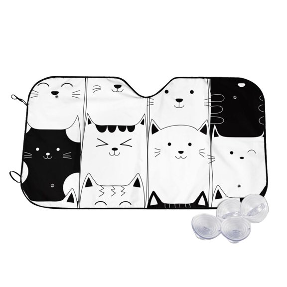 Kdxio Doodle Cute Cat Print Windshield Sun Shade,UV Rays and Sun Heat Protection,Sunshade for Car Windshield,Car Shade Front Windshield - Small